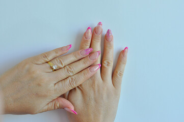 unhas rosa manicura fibra de vidro 