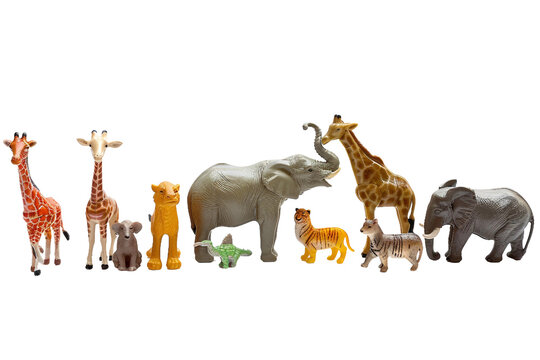 Toy zoo animals on transparent background
