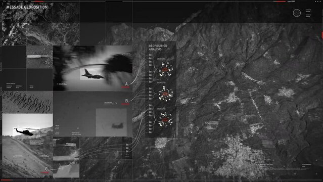 Surveillance Over Military Objects In Tracking Computer Program. Locating Position Of Targets For Surveillance. Using Satellite Cameras To Get Live Video Image. Surveillance To Fight Terrorism.