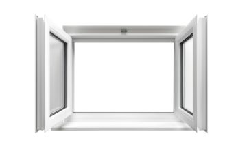 Modern and minimal house window for interior decoration isolated on background, open office glass window frame.