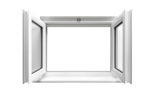 Modern and minimal house window for interior decoration isolated on background, open office glass window frame.