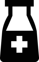 Obraz premium Bottle of medicine or vaccine. Minimalist black and white illustration of container with medicine.