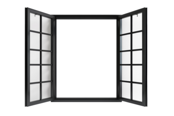 Modern and minimal house window for interior decoration isolated on background, open office glass window frame.