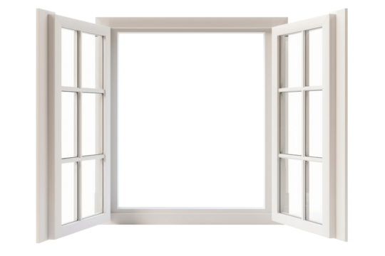 Modern and minimal house window for interior decoration isolated on background, open office glass window frame.