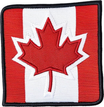Embroidered Canadian maple leaf patch cut out on transparent background