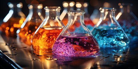 Colorful Flasks Filled With Liquid