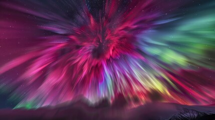 Obraz premium A colorful aurora with a purple and green swirl. The colors are vibrant and the sky is clear