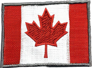 Embroidered Canadian maple leaf patch cut out on transparent background