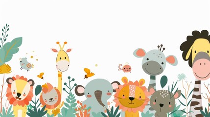 Naklejka premium Illustration with cute cartoon animals on a white background, in the style of dots