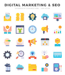 DIGITAL MARKETING & SEO Icons bundle. Flat style Icons. Vector illustration.