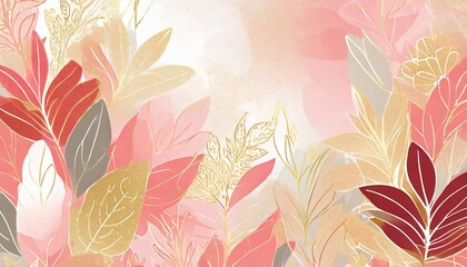 pink and red palettes in illustration bohemian trendy chic background pattern with botanical floral motifs and gold foil touch in pastel pink and red color palette abstract textured backgrounds