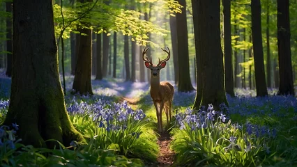 Foto auf Acrylglas Whitetail deer in a forest of bluebells © ASGraphics