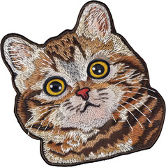 Detailed kitten face embroidered patch cut out on transparent background