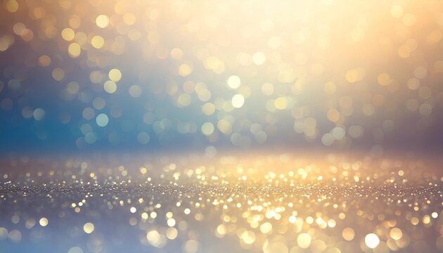 background of abstract gold blue and silver glitter lights defocused