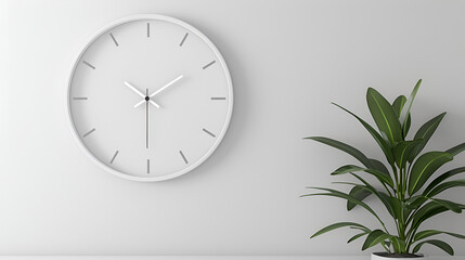 white  shiny clock hanging at the wall with copy space, Classic design wall clock, Stylish clock and space for text, clock at the wall, Generative Ai