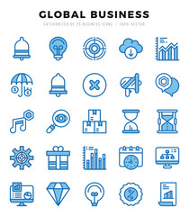 Global Business Two Color icons collection. 25 icon set. Vector illustration.