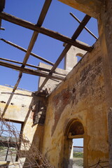 The old silk factory in Kattavia, Rhodes: a view of the ruined ceiling
