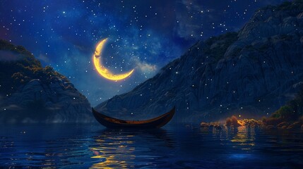 Obraz na płótnie Canvas Crescent moon adorning the tranquil night inviting a journey of imagination and calm