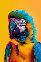 blue and yellow macaw parrot, bird portrait