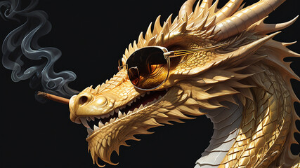 Portrait of the red Dragon with a sunglasses