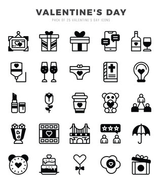 Valentine'S Day Icons Pack. Lineal Filled icons set. Lineal Filled icon collection set.