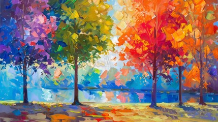 Obraz na płótnie Canvas Oil painting landscape, colorful trees. Hand Painted Impressionist, outdoor landscape