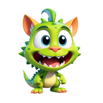 3d rendering of cartoon monster on Isolated transparent background png. generated with AI
