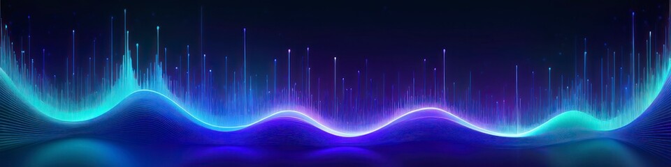 Futuristic abstract background with glowing waves. Artificial intelligence technology concept, digital communication, 3D visualization of music waves.	
