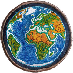 Embroidered planet earth with detailed continents and oceans