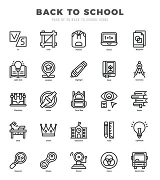 Set of Lineal Back To School Icons. Lineal art icon. Vector illustration