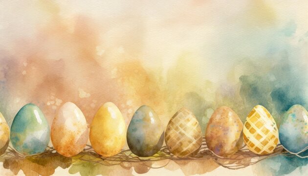 abstract watercolor illustration with colourful easter eggs background with copy space