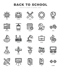 Vector icons set of Back To School. Lineal style Icons.