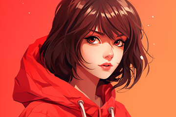 Cute anime girl portrait. Comic cartoon female character in manga style. Flat modern illustration