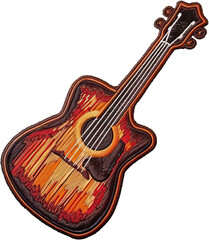 Acoustic guitar detailed embroidered patch cut out on transparent background
