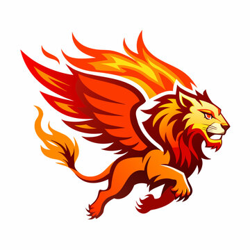 lion head , lion wings on fire