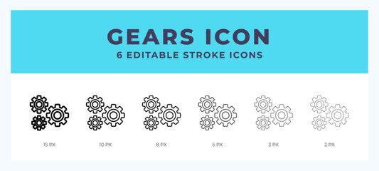Gears icon vector illustration. With editable stroke for web. App and more.