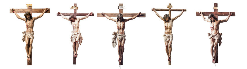 Collection of Jesus Christ on the cross, cut out, isolated on transparent background. AI generated. - obrazy, fototapety, plakaty