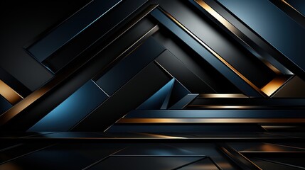 Abstract metallic black background with golden lines and triangles.