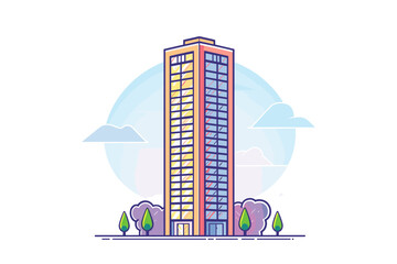 Colorful High-rise Building. Skyscraper, office building, real estate colored flat vector illustration
