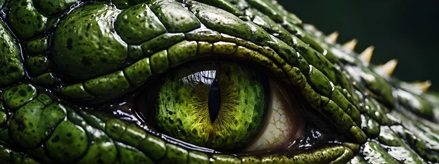 Papier Peint photo Lavable Photographie macro close up of a green lizard. a close up of a green alligator's eye, a photorealistic.