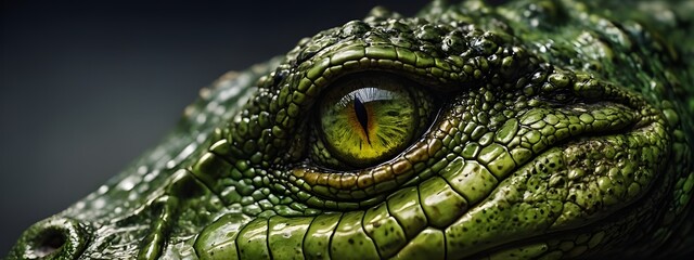 close up of a green lizard. a close up of a green alligator's eye, a photorealistic. - obrazy, fototapety, plakaty