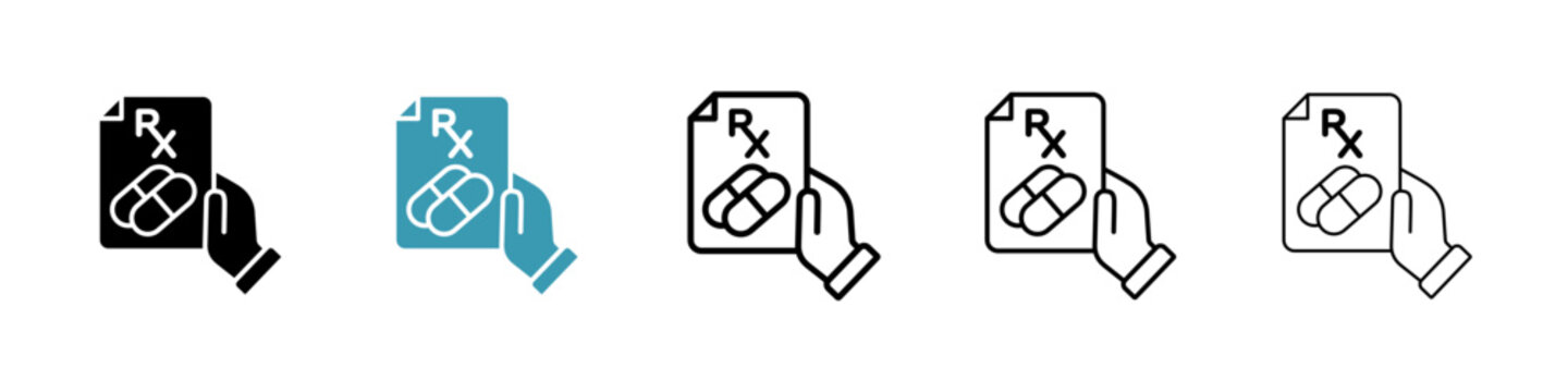 Medical Prescription RX Document Icons. Healthcare and Pharmacology Symbols.