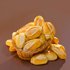 P&atilde;o Franc&ecirc;s em cesta  e fundo colorido