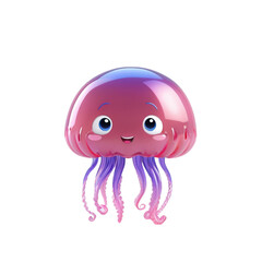 3d rendering of cartoon jellyfish on Isolated transparent background png. generated with AI