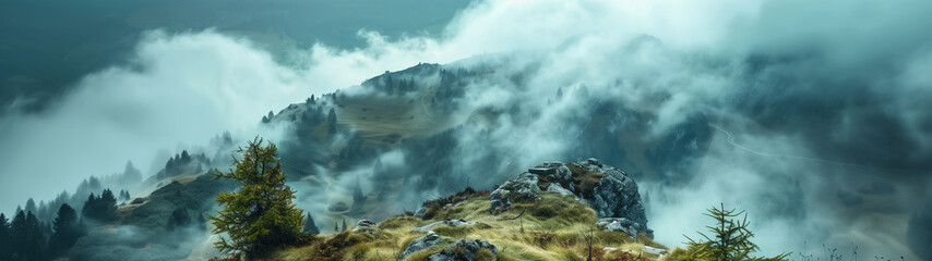 Mountain Gaze: Photogenic Landscape Amidst the Clouds - obrazy, fototapety, plakaty