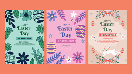 Collection of flyer happy easter day template vector illustration