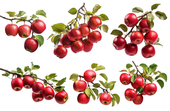 Set of branches of delicious red apples, cut out