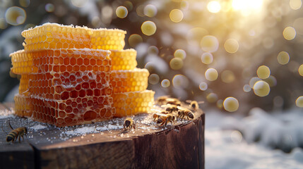 Honeycomb On Podium Background