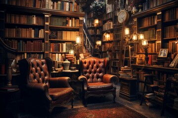 Vintage bookstore with old books
