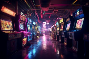 Nostalgic arcade with vintage arcade machines